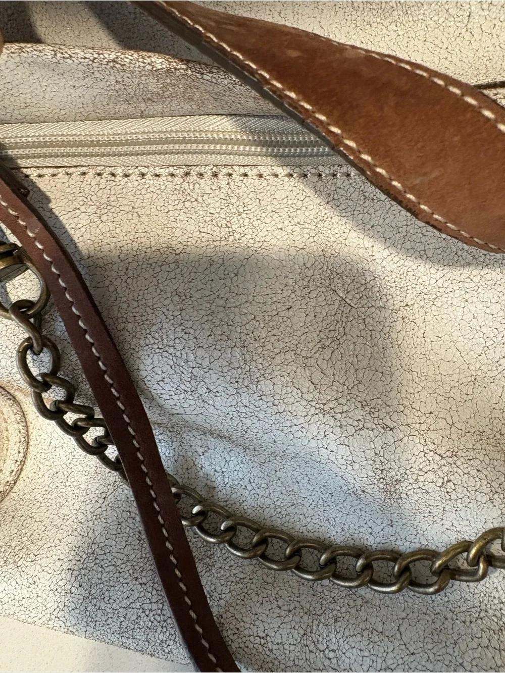 white crackle distressed leather Hype Shoulder Bag